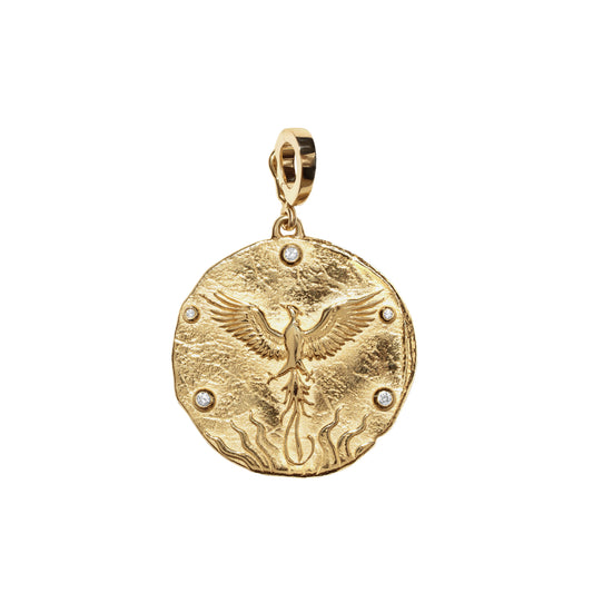 Diamond Large Revival Phoenix Rising Coin Charm - Main Img
