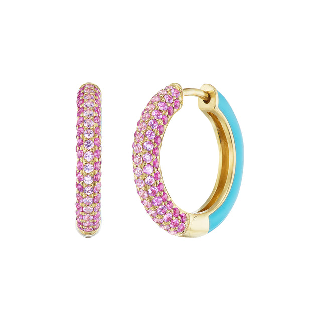 Sapphire, Ruby and Enamel Duo Hoop Earrings