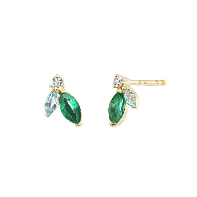 Emerald, Topaz & Diamond Mini Pollack Stud Earrings 18K YG