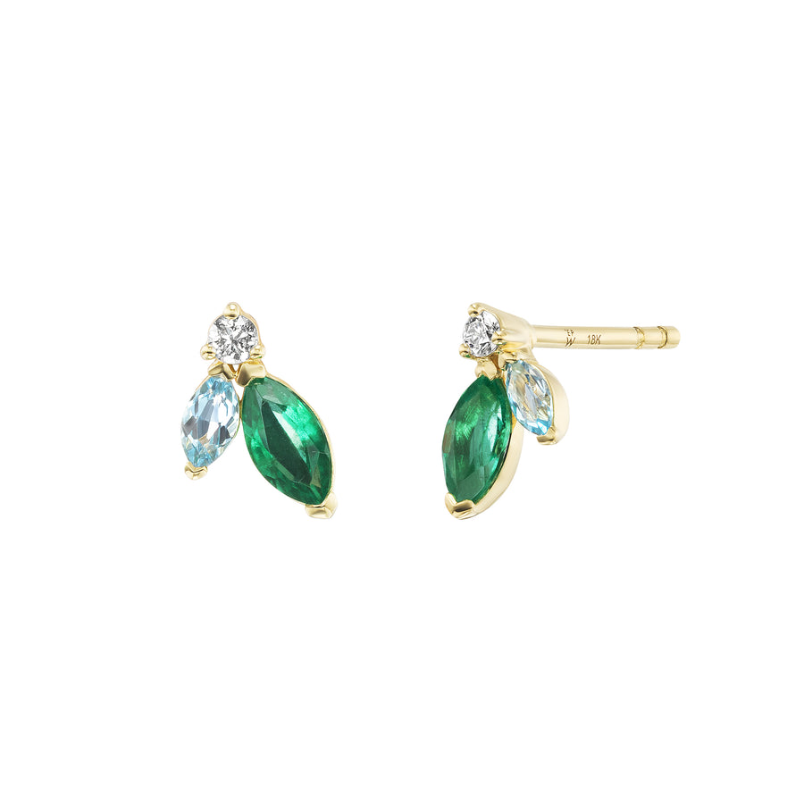Emerald, Topaz & Diamond Mini Pollack Stud Earrings 18K YG
