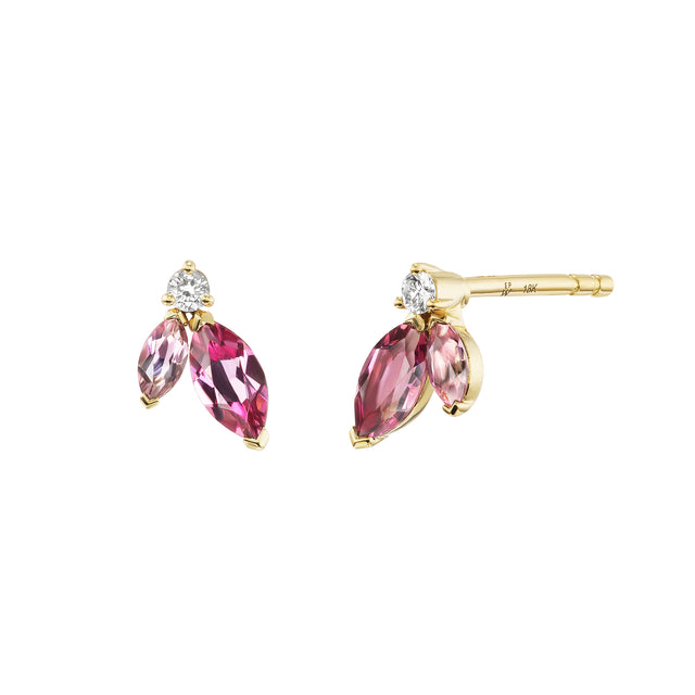 Pink Tourmaline & Diamond Mini Pollack Stud Earrings 18K YG