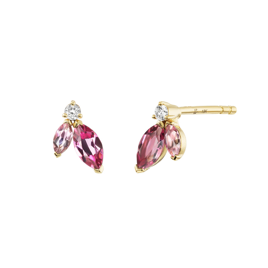 Pink Tourmaline & Diamond Mini Pollack Stud Earrings 18K YG