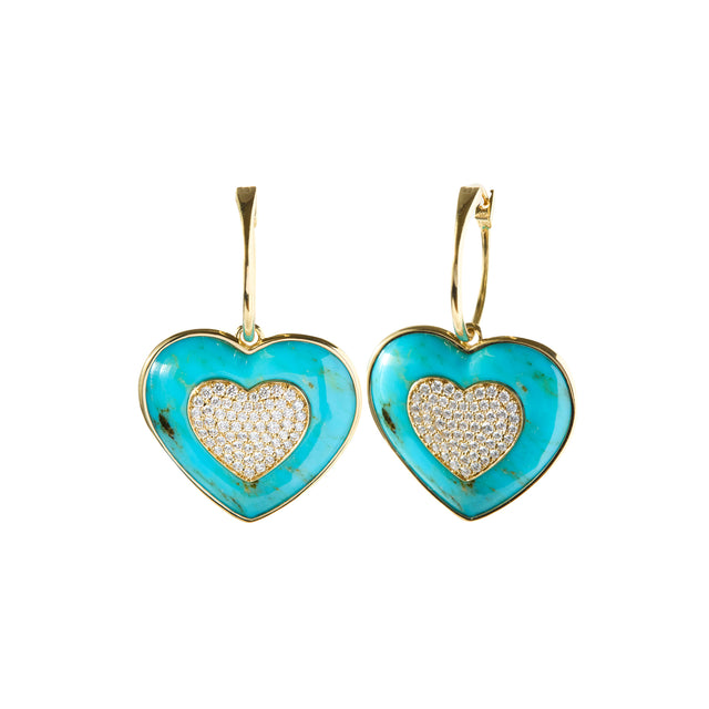 Diamond and Turquoise Rock Heart Earrings