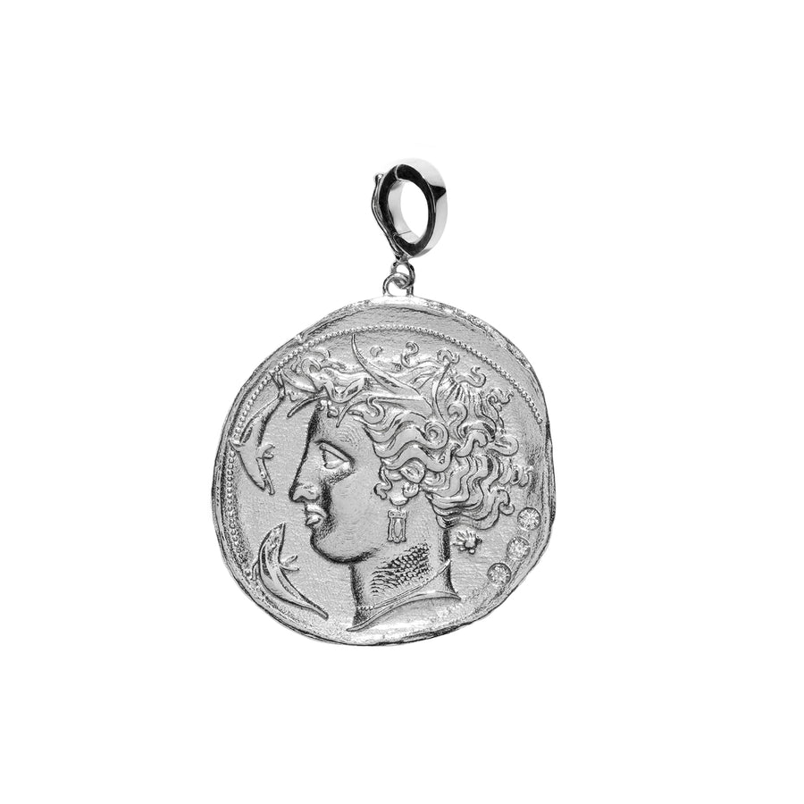 Azlee Goddess Diamond Coin Charm in White Gold - Large, front view