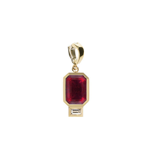 Large Ruby and Baguette Diamond Charm - Main Img