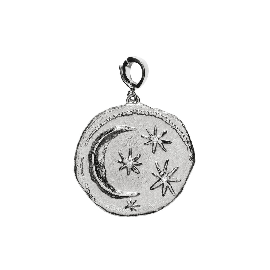 Azlee Limited Edition Cosmic Diamond Coin Charm in White Gold - Large, front view