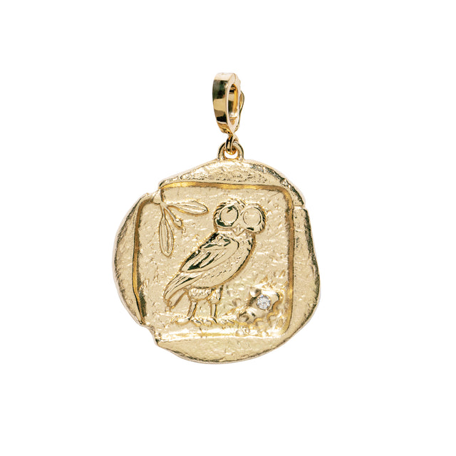 Large Diamond Owl of Athena Coin Charm