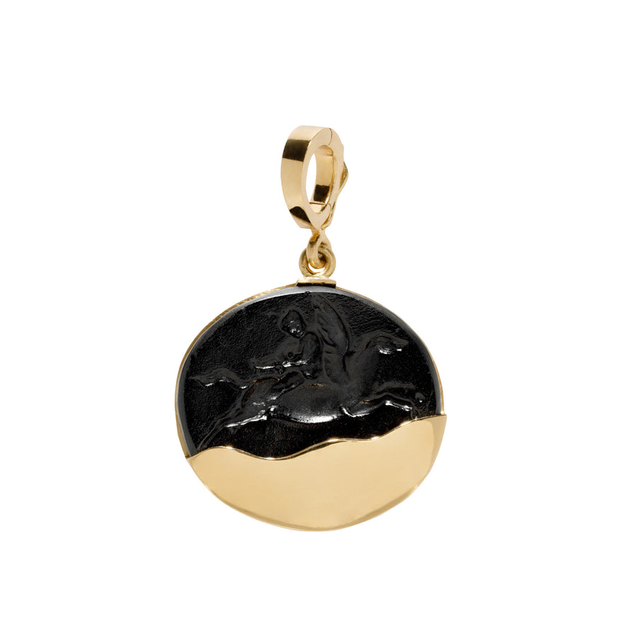 Azlee Pegasus Venetian Black Glass Gold Dipped Coin - Charms & Pendants - Broken English Jewelry front view