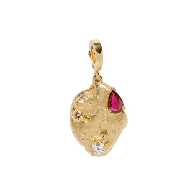 Scattered Large Gold Nugget Charm - Ruby