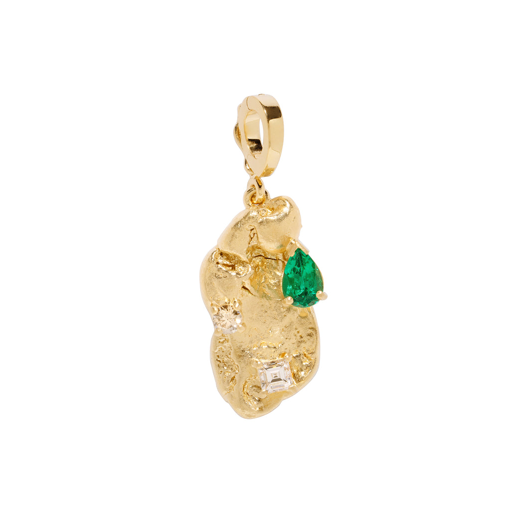 Scattered Large Gold Nugget Charm Emerald Broken English Jewelry