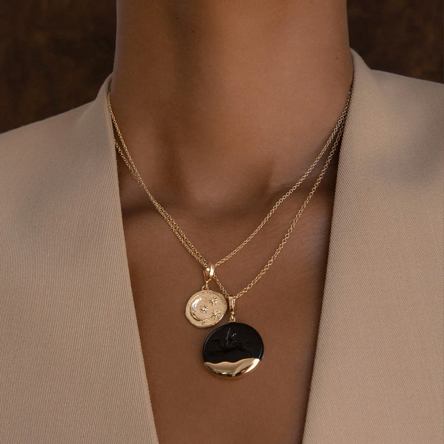 Azlee Sea Dolphin Venetian Black Glass Coin Charm - Charms & Pendants - Broken English Jewelry on model