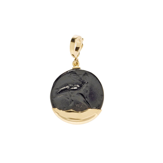 Sea Dolphin Venetian Black Glass Coin Charm - Main Img