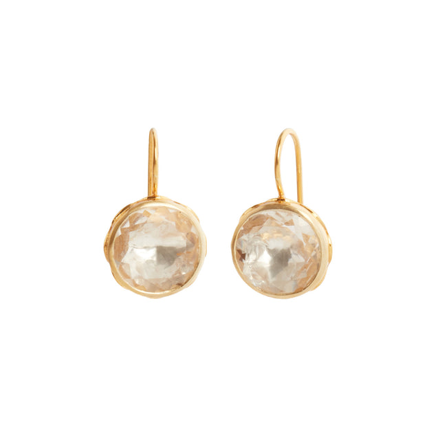 Larkspur & Hawk Catherine Button Earrings - White Quartz - Earrings - Broken English Jewelry front and angled view