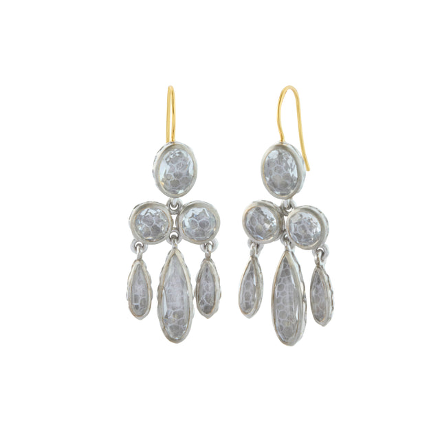 White Quartz Girandole Bride Earrings Gold Earwire