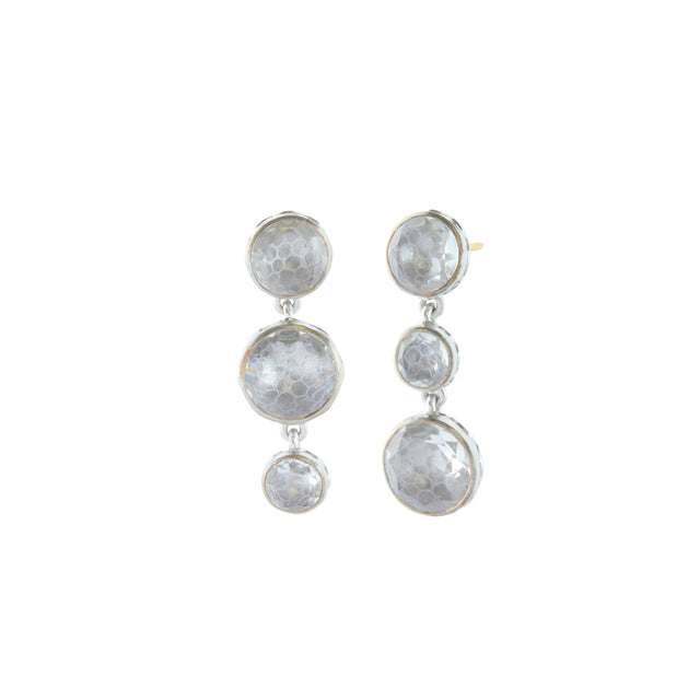 White Quartz Round 3 Drop Bride Earrings