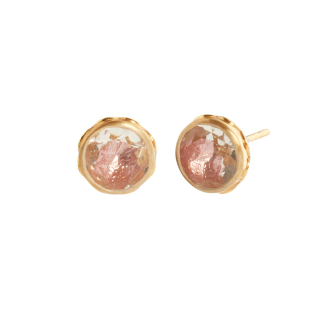 Larkspur & Hawk Catherine Round Stud Earrings - White Quartz - Earrings - Broken English Jewelry front and angled view