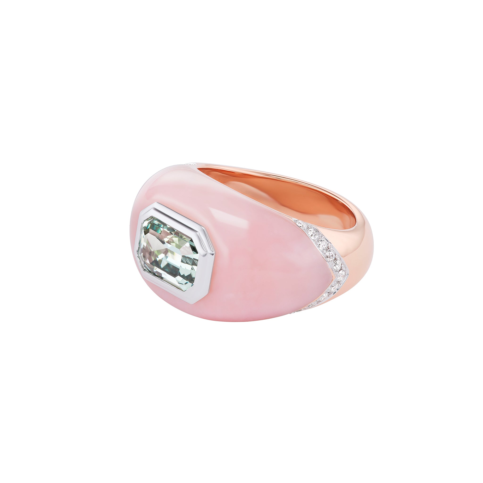 Diamond and Sapphire Pink Opal Ring
