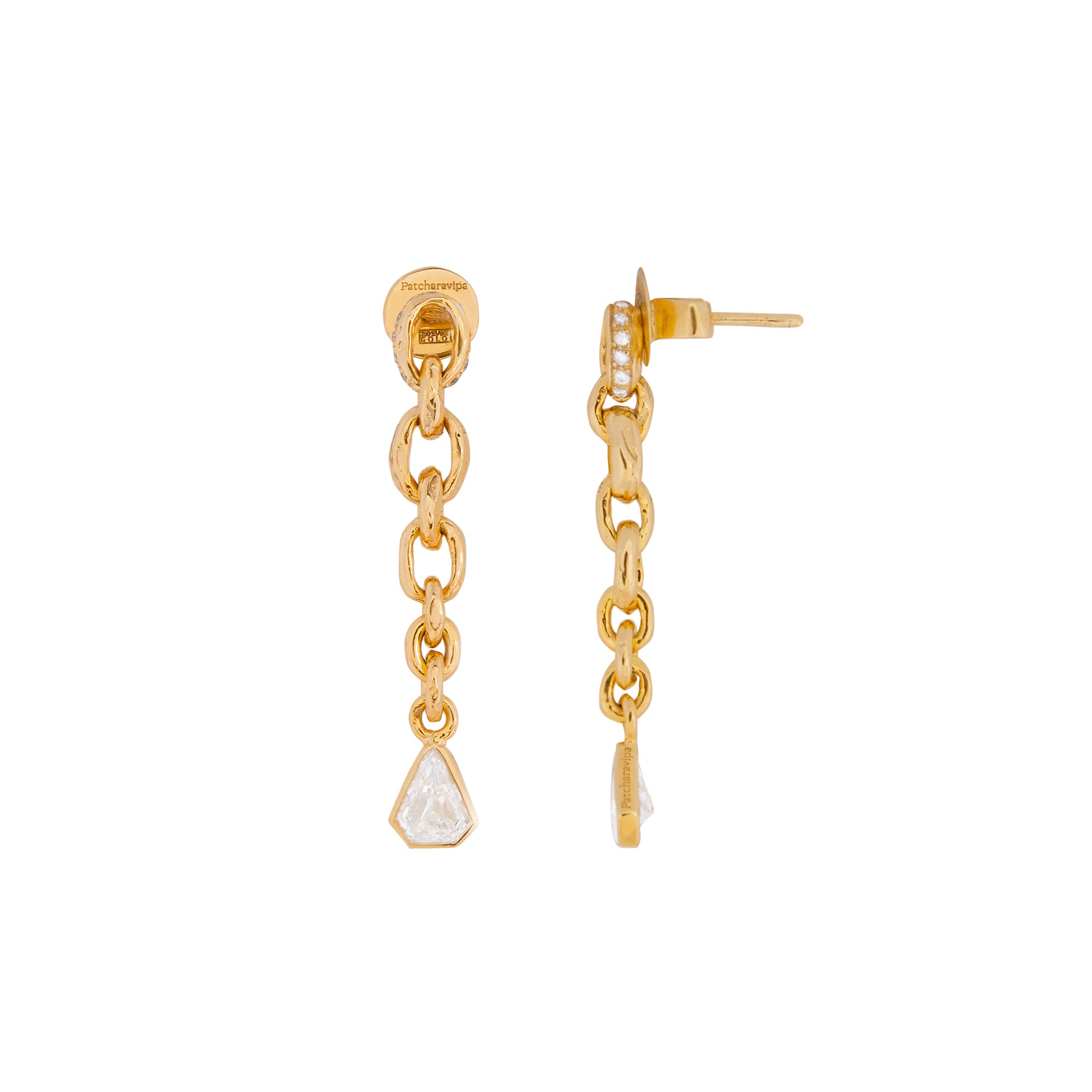 Oval Drop Earrings - Baguette Diamond and Pave Diamond