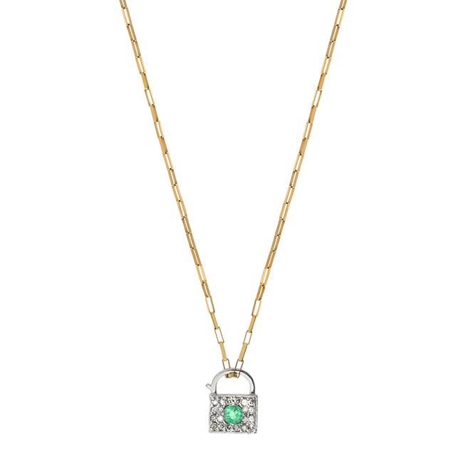 Diamond and Emerald Mini Padlock Pendant