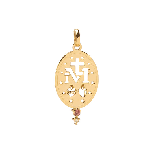 Ruby and Diamond Sacred Heart Medal Pendant - Main Img