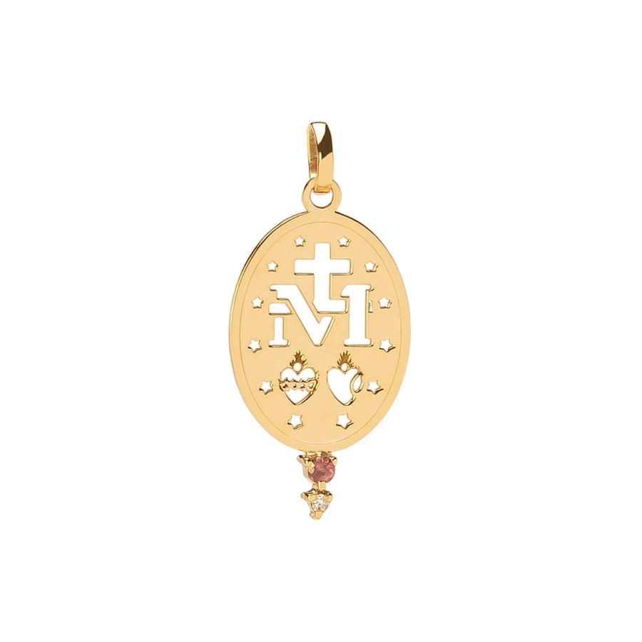 Ruby and Diamond Sacred Heart Medal Pendant