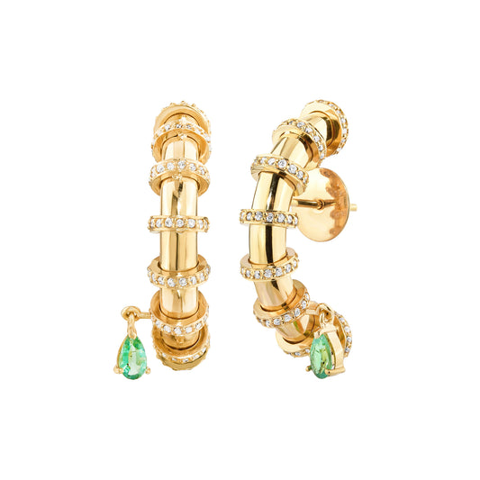 Emerald and Diamond Concave Earrings - Main Img