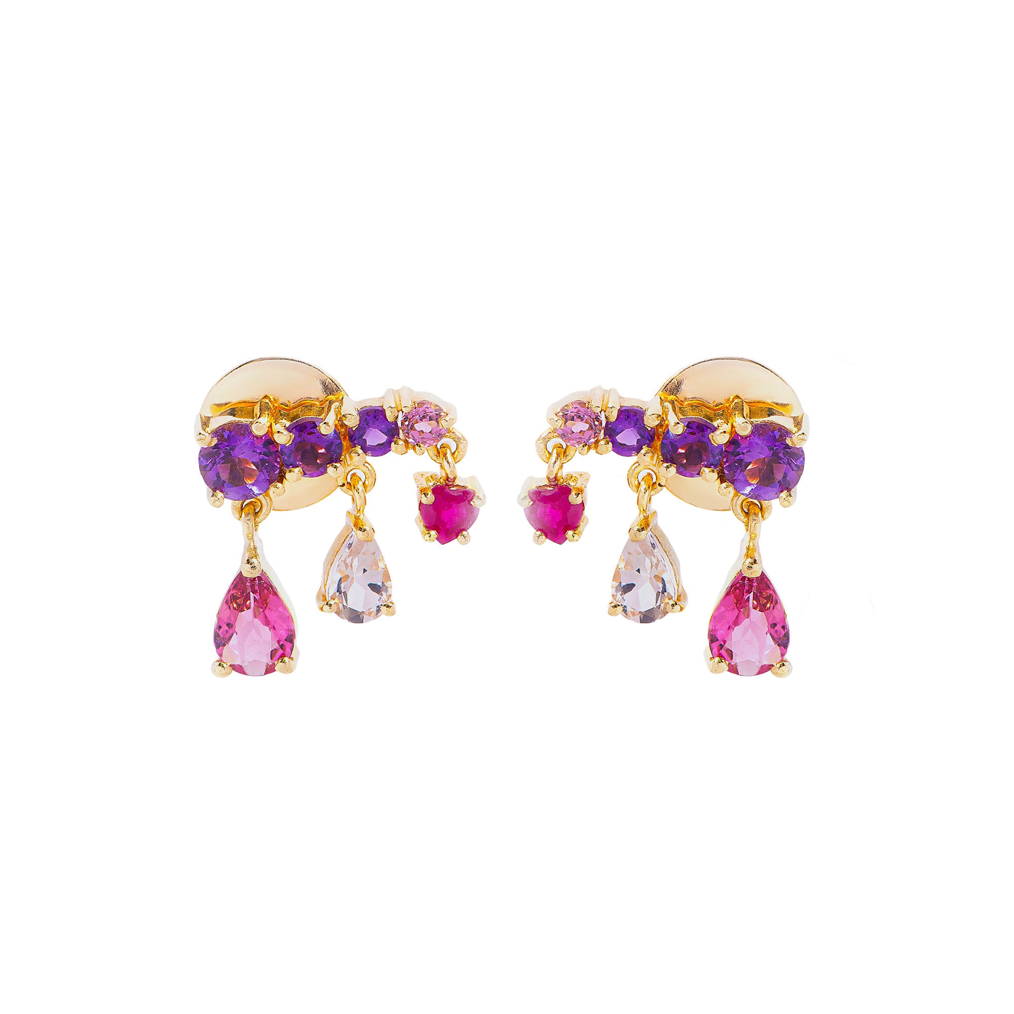 Amethyst, Ruby, Pink Tourmaline and Morganite Rain Earrings