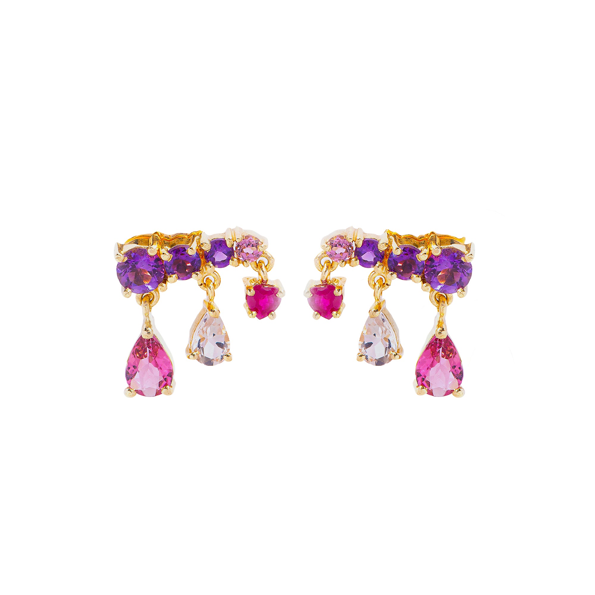 Amethyst, Ruby, Pink Tourmaline and Morganite Rain Earrings