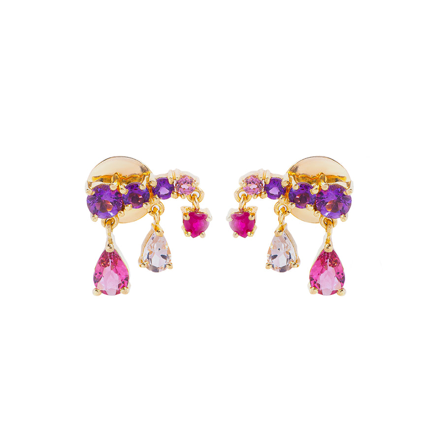 Amethyst, Ruby, Pink Tourmaline and Morganite Rain Earrings