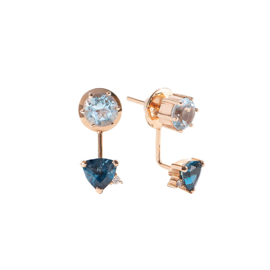 Sky Topaz, London Topaz and Diamond Duo Earrings - Main Img