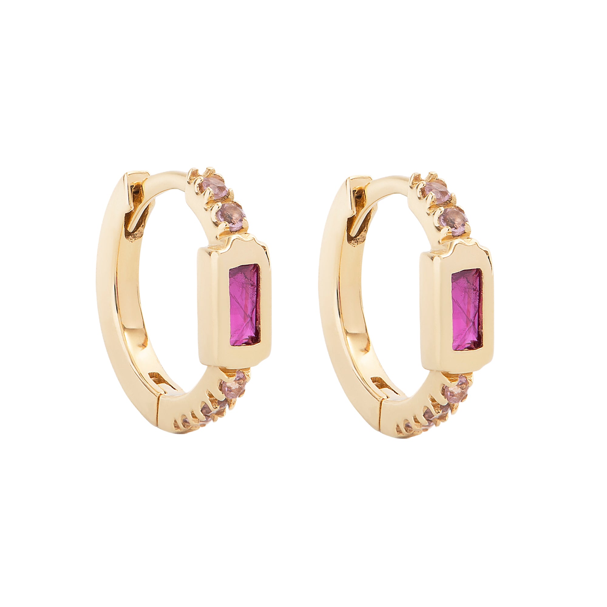 Ruby and Pink Tourmaline Mini Hoop Earrings