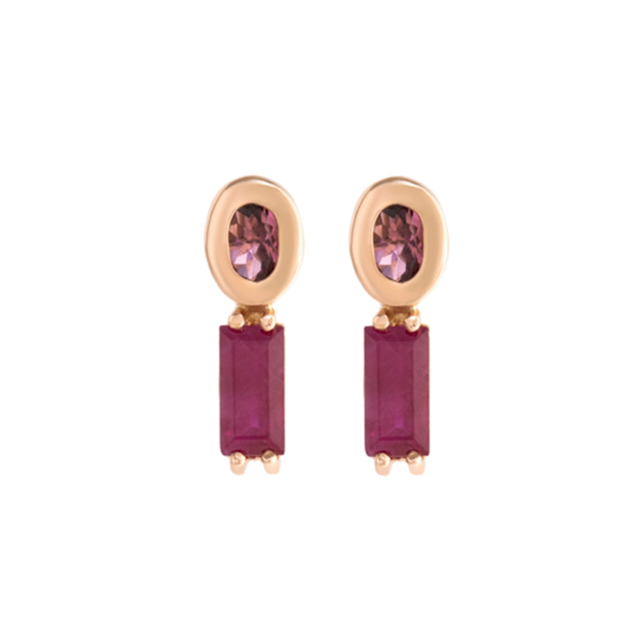 Pink Tourmaline and Ruby Duo Stud Earrings