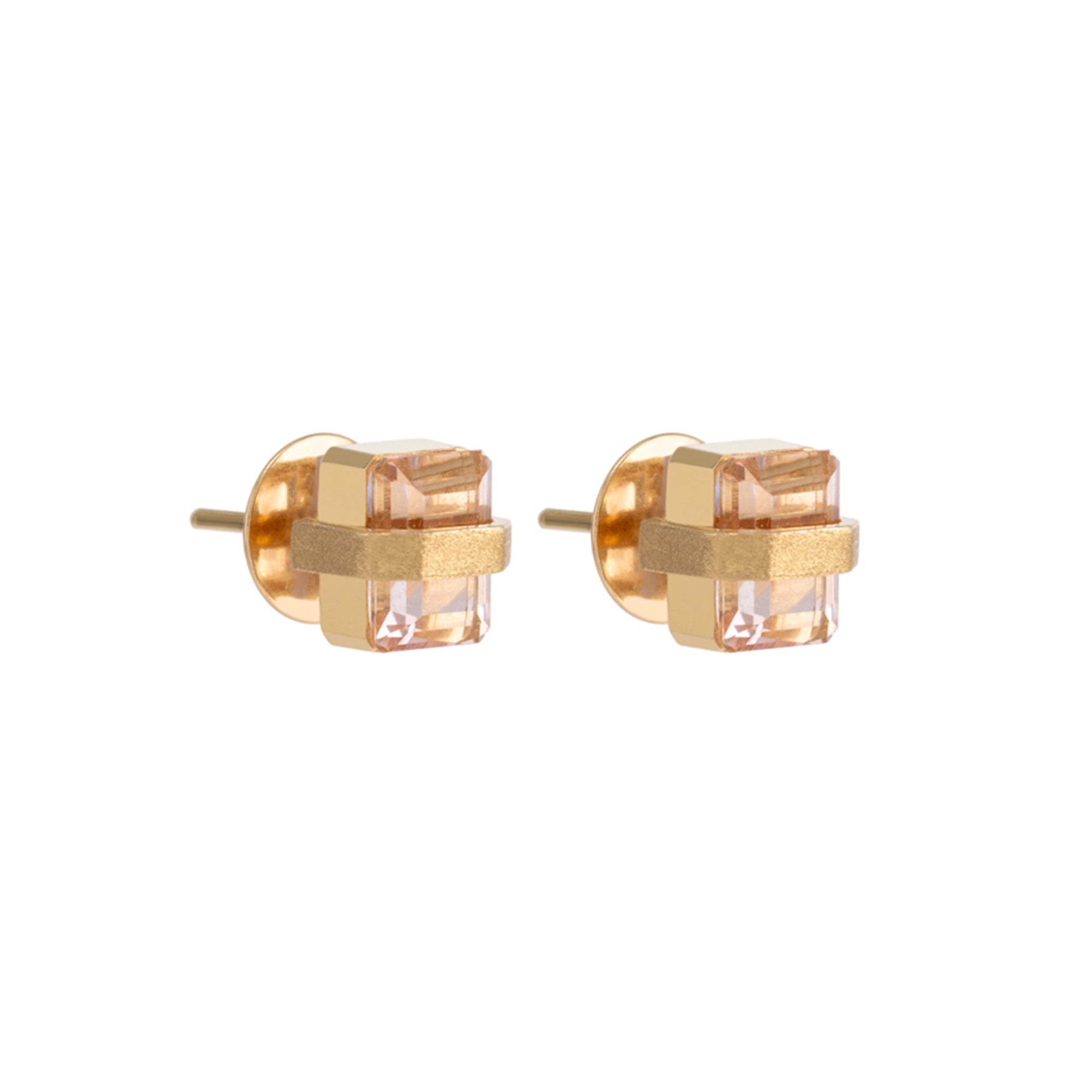 Morganite Cube Stud Earrings