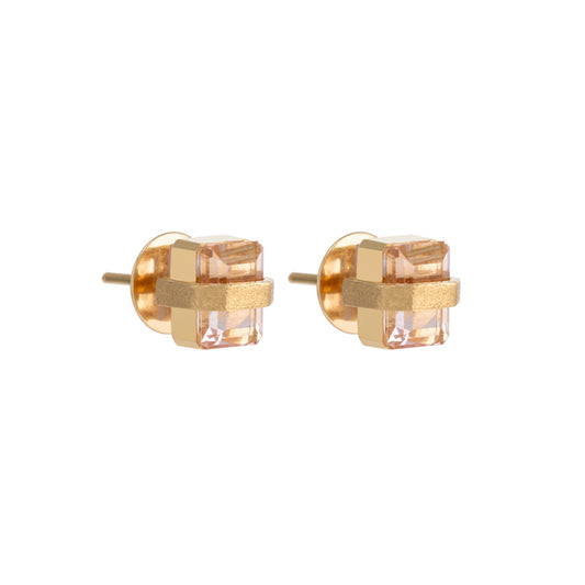 Morganite Cube Stud Earrings - Main Img