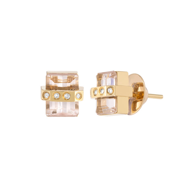 Morganite and Diamond Stud Earrings