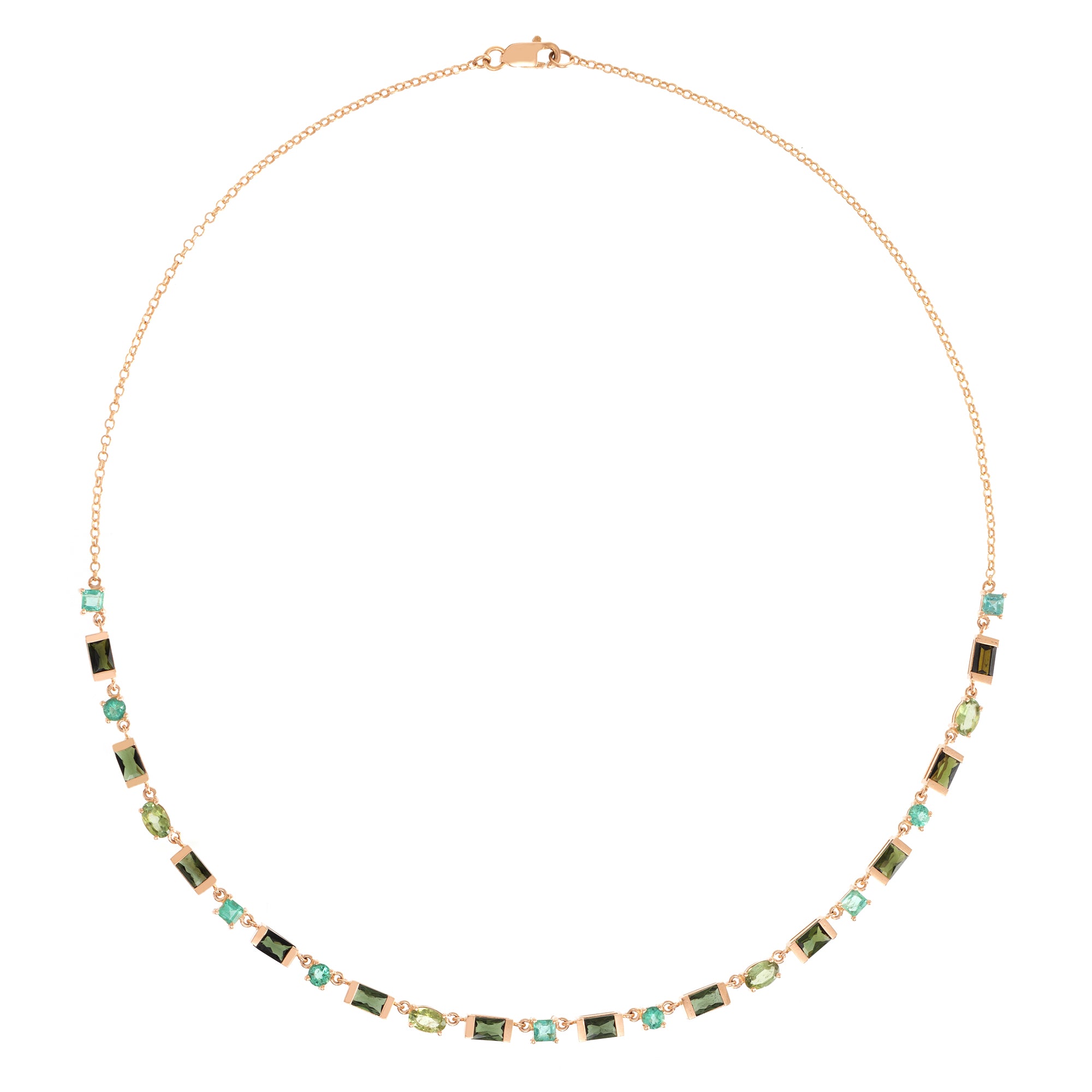 Green Tourmaline and Emerald Half Riviera Necklace