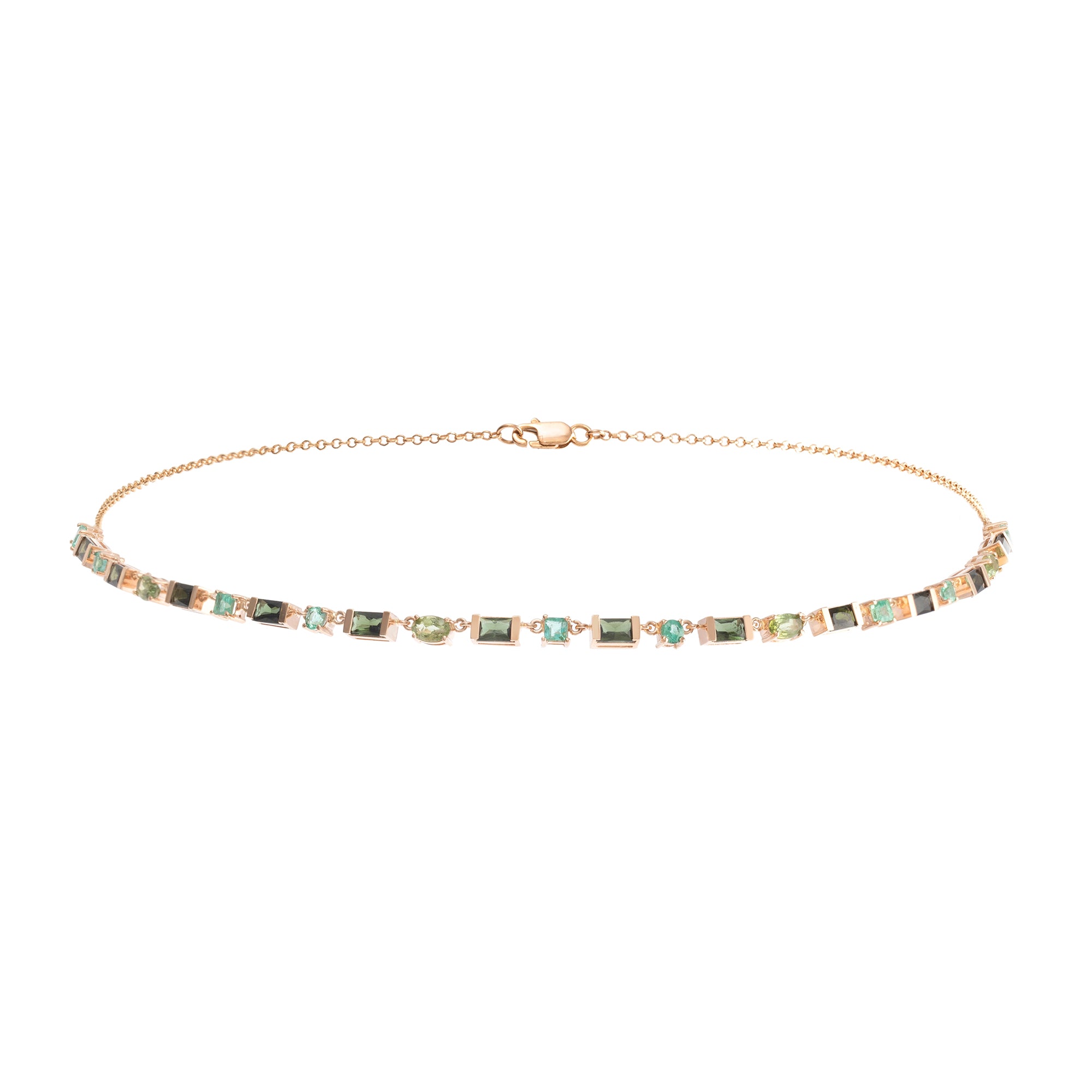 Green Tourmaline and Emerald Half Riviera Necklace