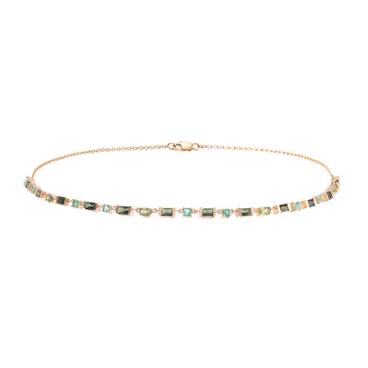 Green Tourmaline and Emerald Half Riviera Necklace - Main Img