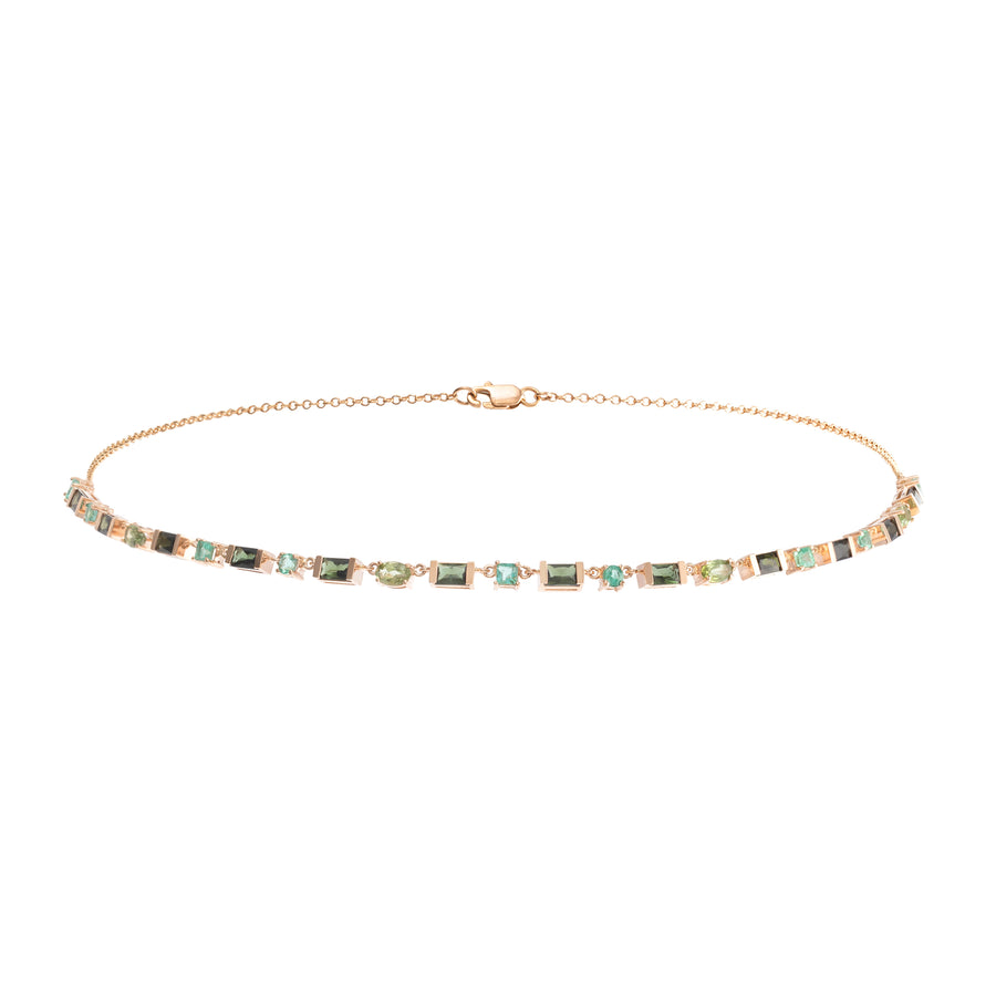 Green Tourmaline and Emerald Half Riviera Necklace