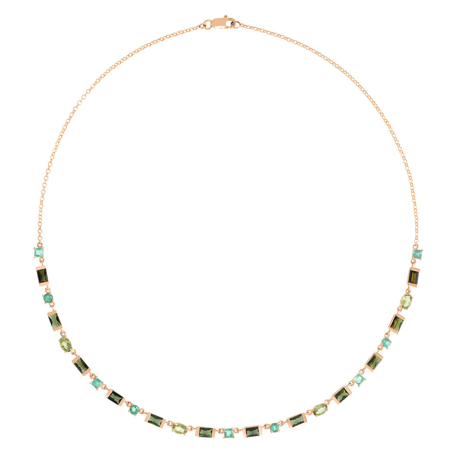 Green Tourmaline and Emerald Half Riviera Necklace