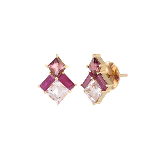 Pink Tourmaline, Ruby and Morganite Kite Earrings - Main Img