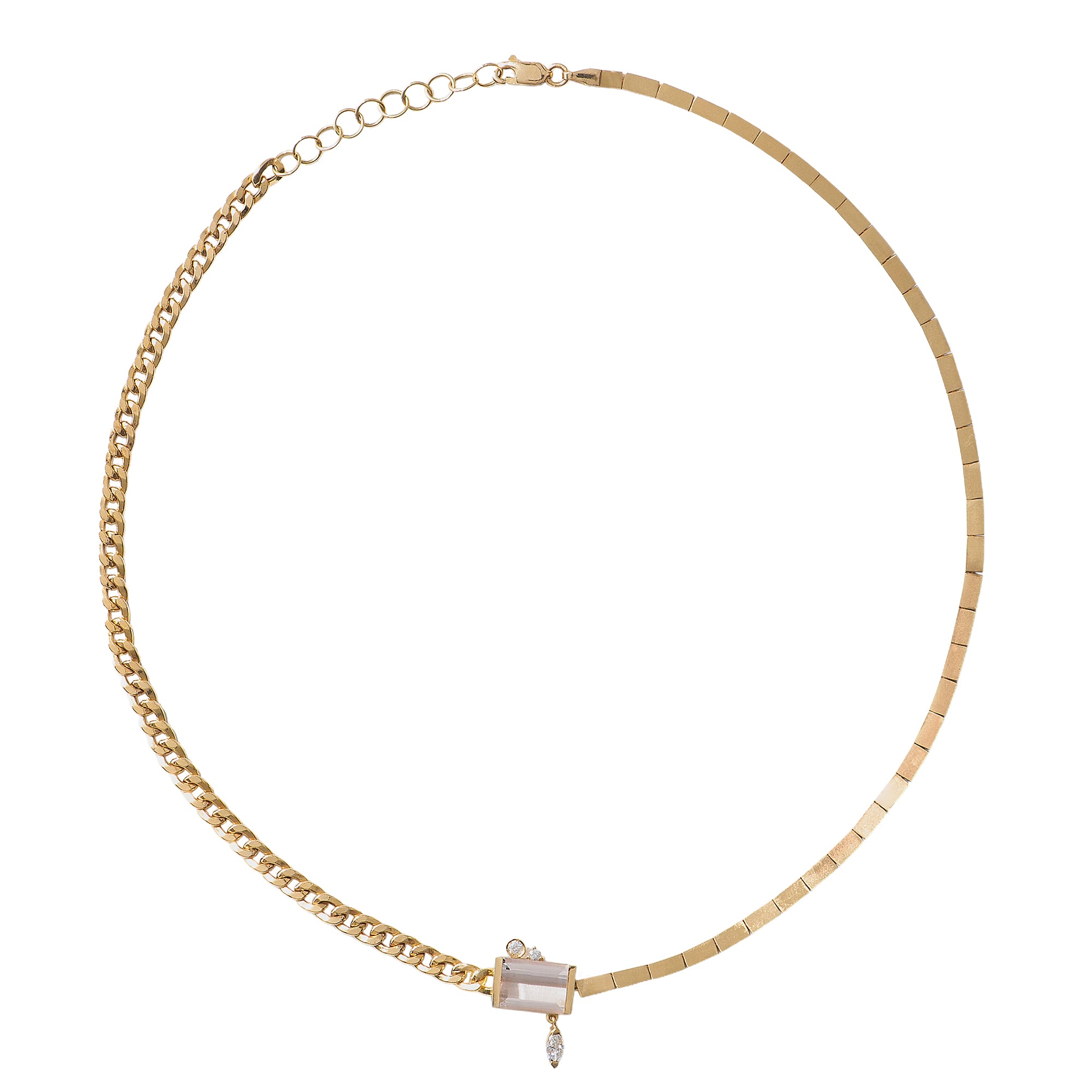 Morganite and Diamond Baguette Duo Chain Necklace