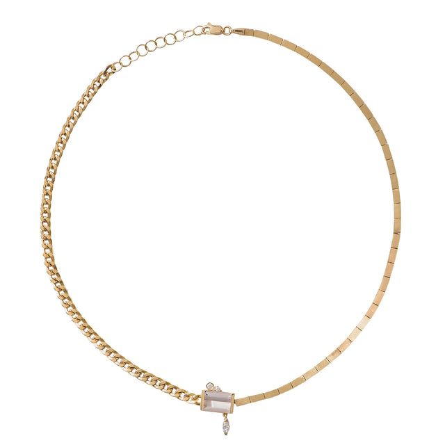 Morganite and Diamond Baguette Duo Chain Necklace