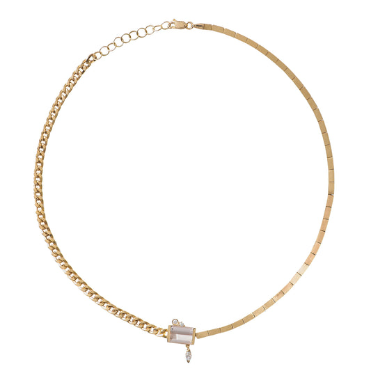 Morganite and Diamond Baguette Duo Chain Necklace - Main Img