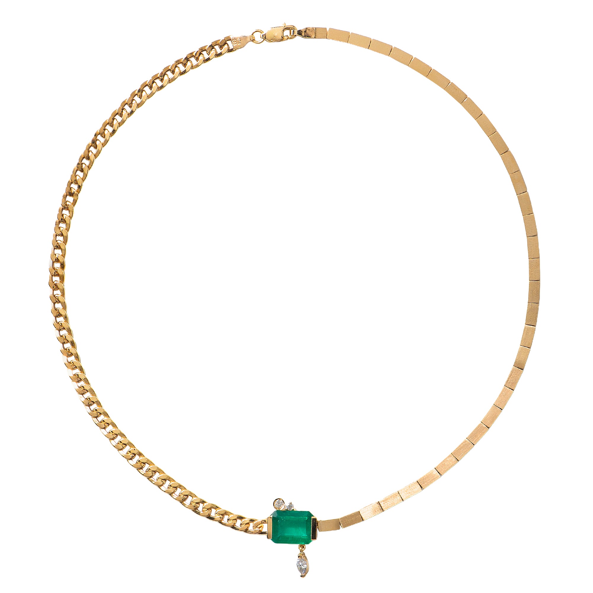Baguette Emerald and Diamond Duo Chain Necklace