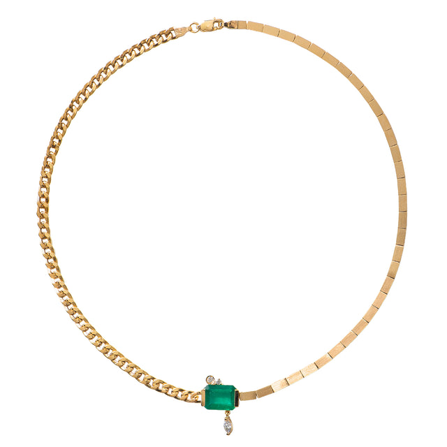 Baguette Emerald and Diamond Duo Chain Necklace
