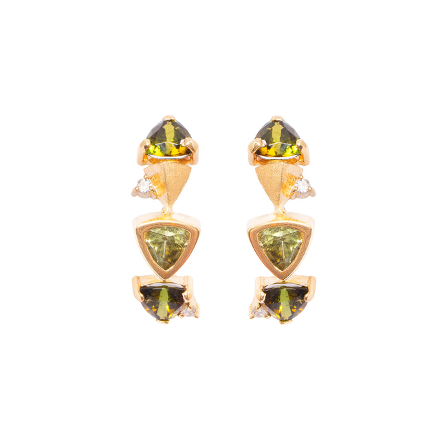 Green Tourmaline and Diamond Concave Earrings