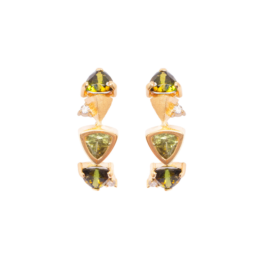 Green Tourmaline and Diamond Concave Earrings