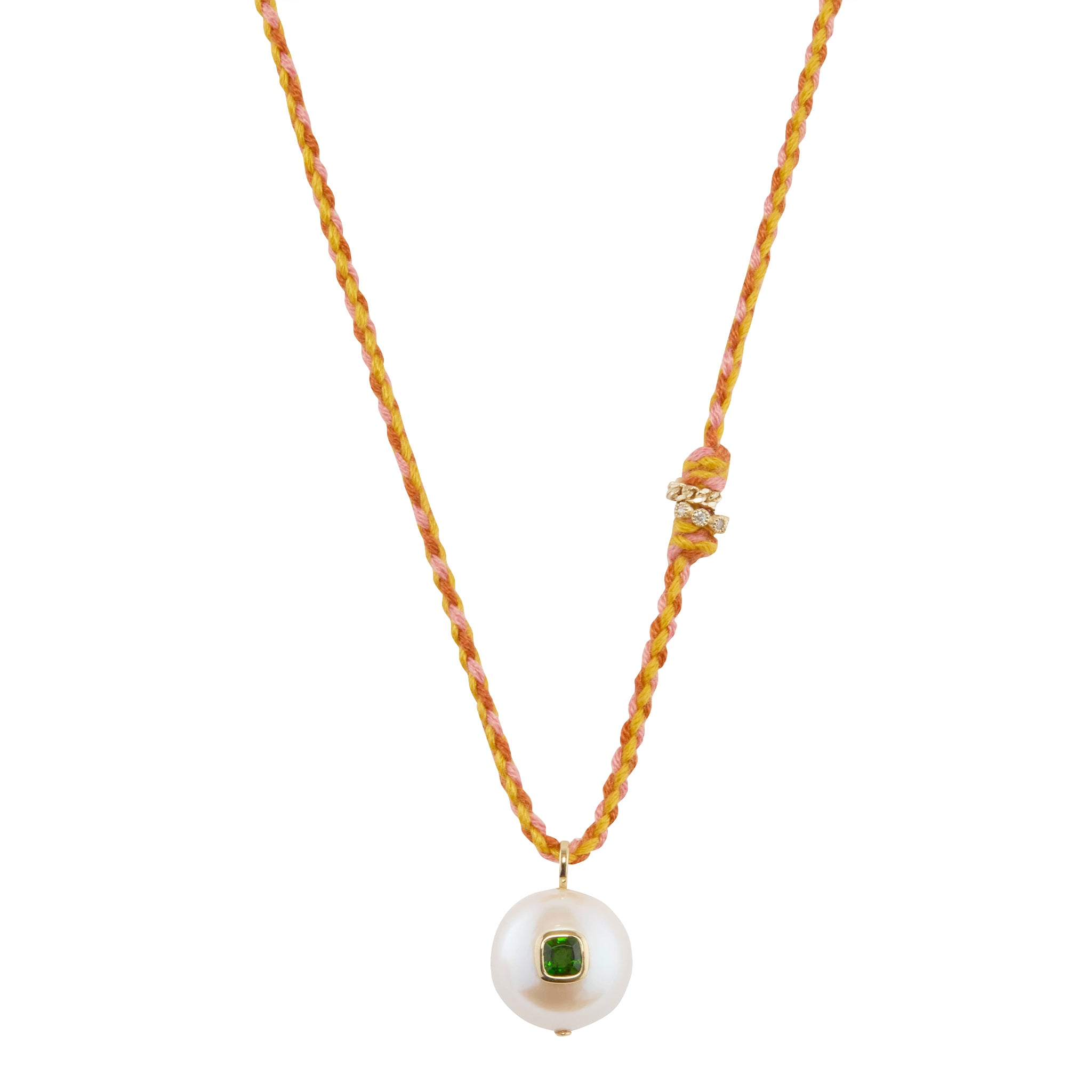 Diopside, Diamond, and Pearl Eddie Necklace