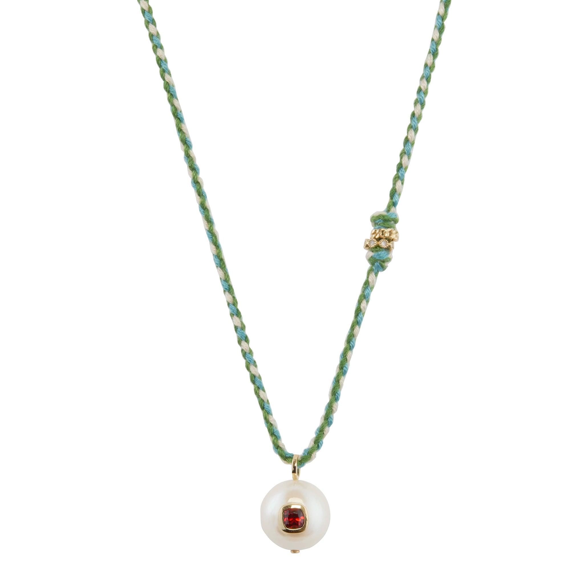 Red Garnet, Diamond, and Pearl Eddie Necklace